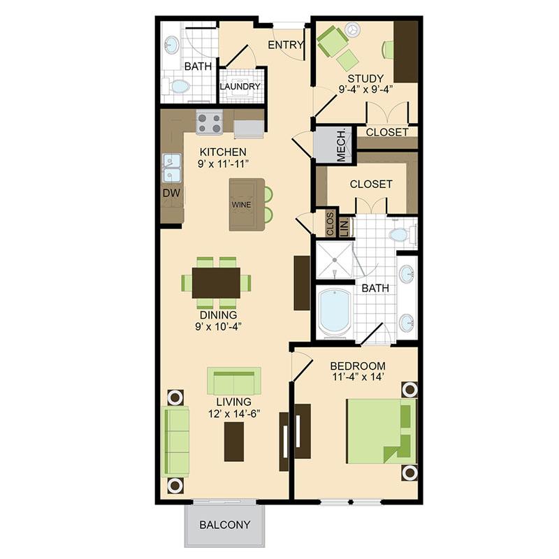 500 Crawford Houston Luxury Downtown Apartments | Congress A4 Floor Plan