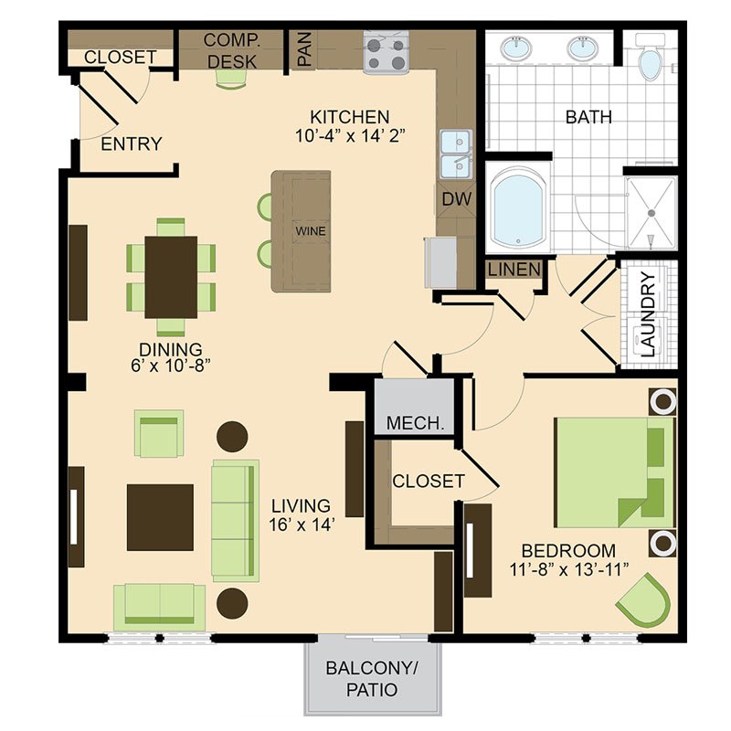 500 Crawford Houston Luxury Downtown Apartments | Dallas A6 Floor Plan