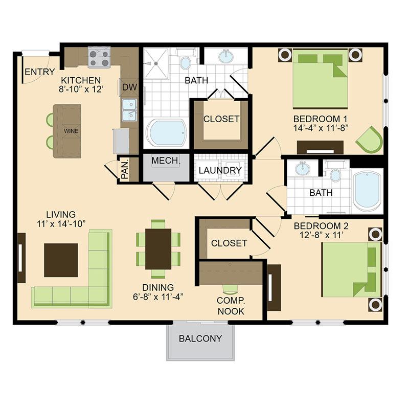500 Crawford Houston Luxury Downtown Apartments | McKinney B1 Floor Plan