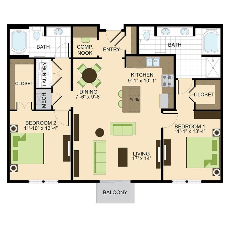 500 Crawford Houston Luxury Downtown Apartments | Milam B2 Floor Plan