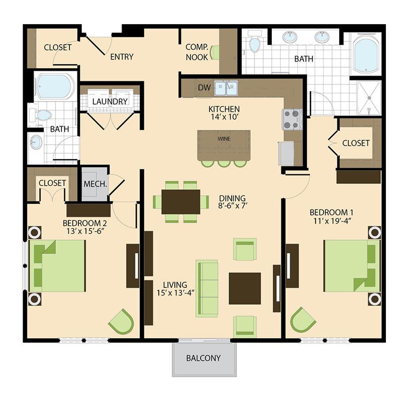 500 Crawford Houston Luxury Downtown Apartments | Preston B4 Floor Plan
